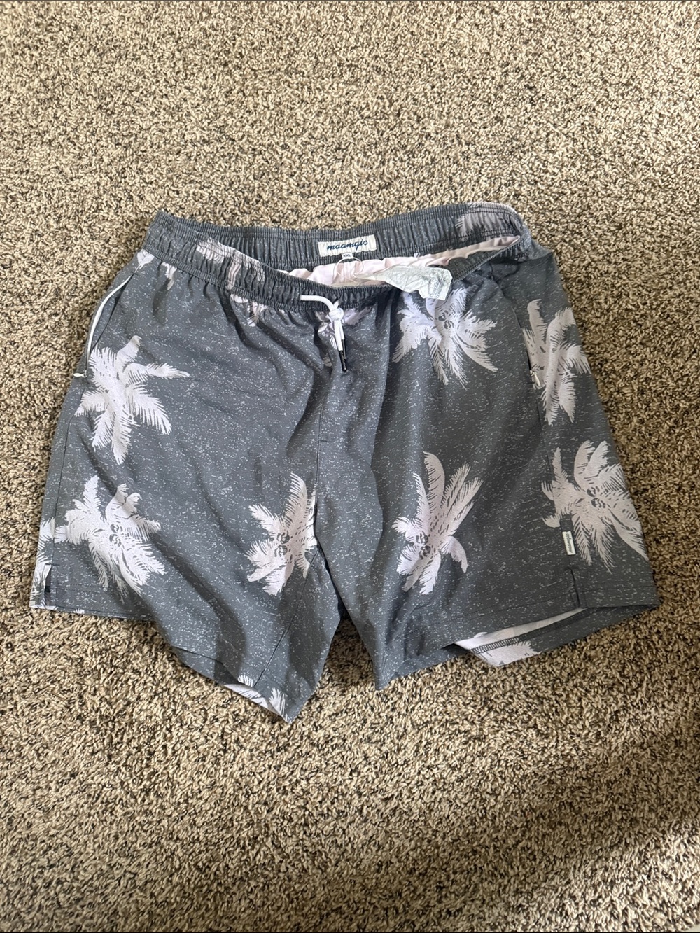 Men's Grey Palm-Print Swim Shorts
